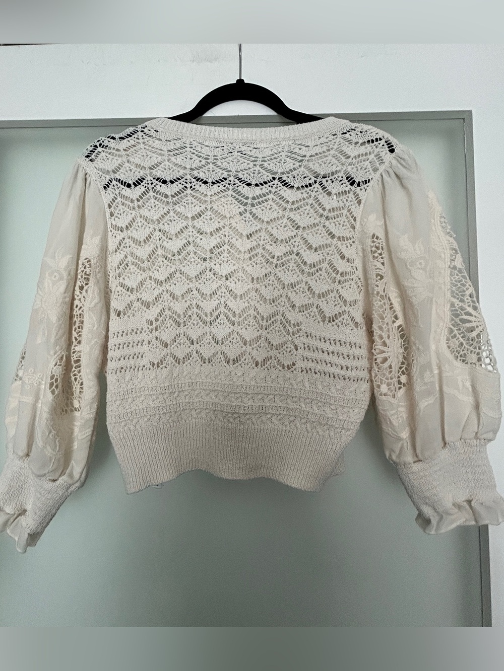 Zara cream crochet lace knit cropped cardigan sweater small - Picture 7 of 7